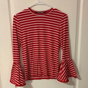 Style Mafia Red and White Striped Long Sleeve Top